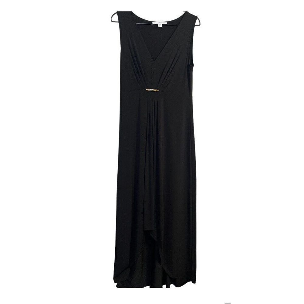 Boston Proper High Low Black Sleeveless Dress Size 10 Gold Buckle Long